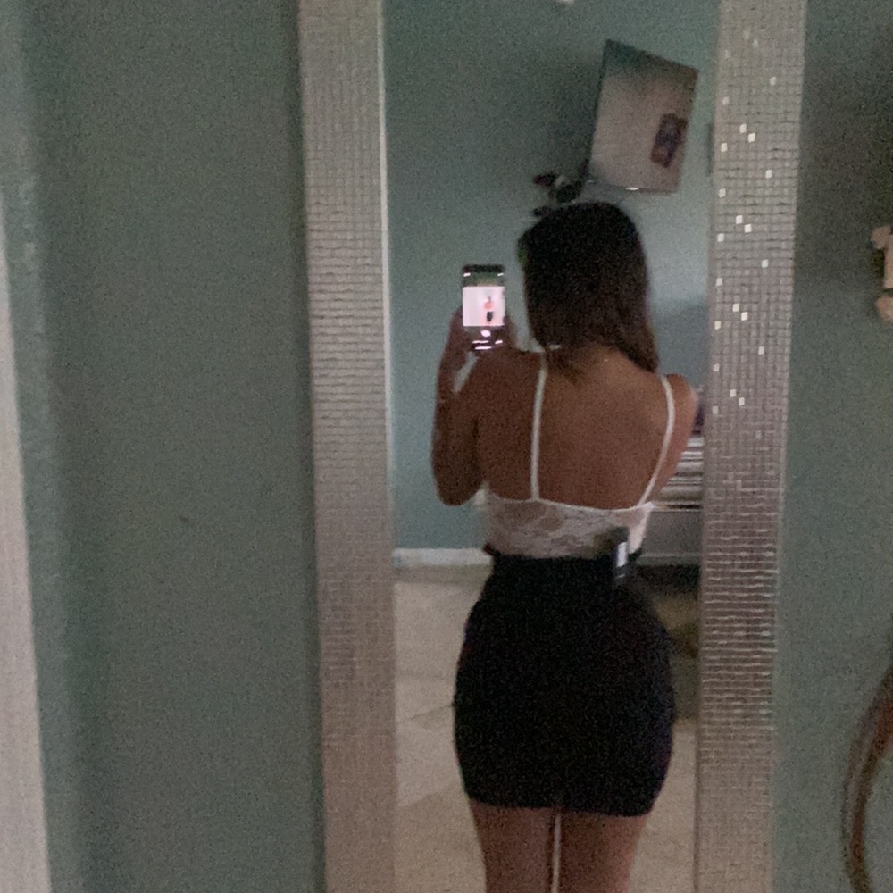 A black and white mesh dress